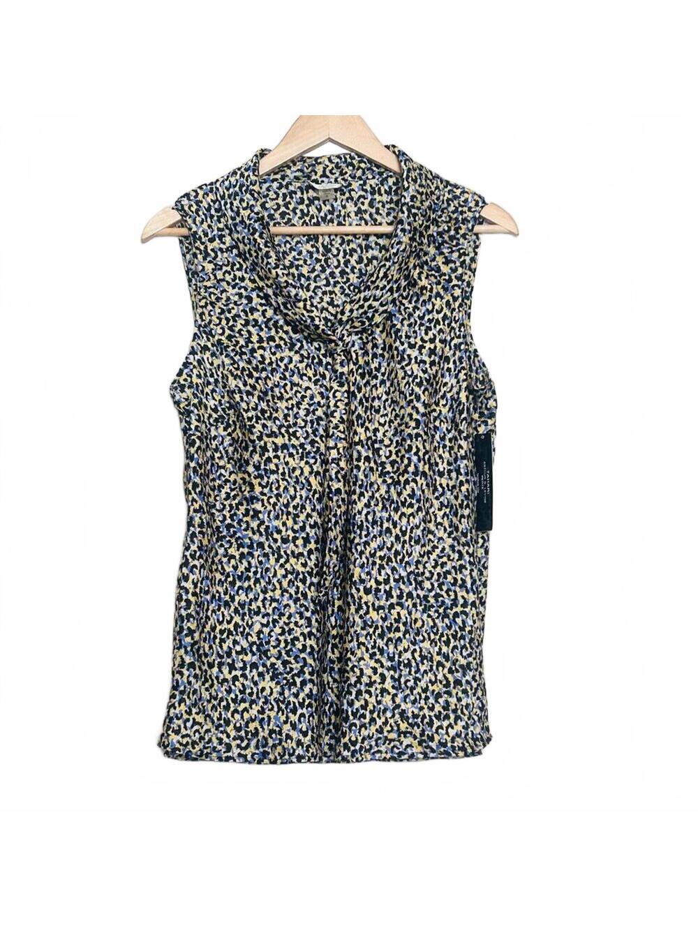 NWT Tahari Arthur Levine Sleeveless Blouse L Blue Yellow Black Shell Work Career